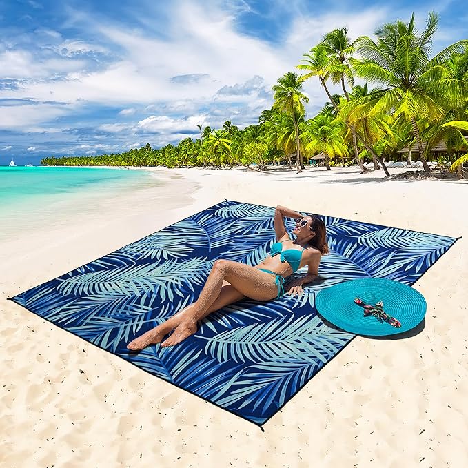 Beach Blanket Waterproof Sandproof Beach Mat 79 X 83/10'x9'for 2-8 Adults Quick Drying Outdoor Picnic Mat Beach Accessories for Travel Camping Hiking