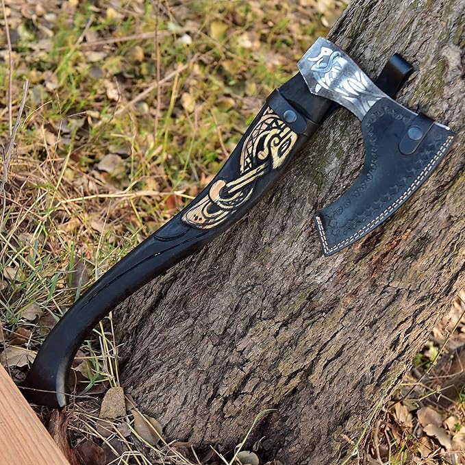 SS SMART &amp SHARP SPORTS INC Custom Handmade High Carbon Steel Viking Axe Real HatchetGift for hIm19 inches SS-17613 with Wooden Box
