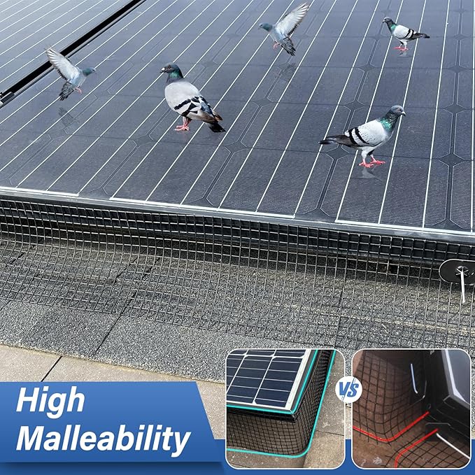 Solar Panel Bird Guard8in x 100ft Critter Guard Galvanized PVC Coated Mesh Roll KitBlack Pigeon Solar Panel Mesh with 70 Fastener Clips ½ inch Wire Critter Guard for Solar Panels
