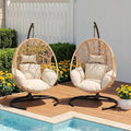 Oversized Hanging Egg Chair Set of 2 Outdoor Indoor Wicker Swing Egg Chair with Stand 400lbs Capacity for Bedroom Patio Garden and Balcony