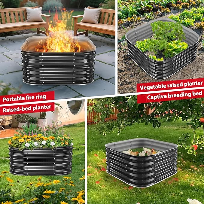 Height 16.5 Inch Square Galvanized Steel Fire Pit for Outside Heavy Duty Steel Fire Pit In-Ground for Backyard Camping Bonfire Flower Raised Garden Bed for Garden (2.3x2.3x1.5ft)