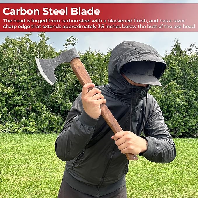 MedievalDepot Viking Age Scandinavian Skeggøx Battle Axe - Overall 20 Carbon Steel - Rosewood Handle