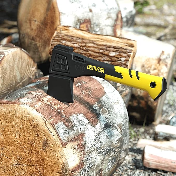 LEXIVON V10 Camping Hatchet 10-Inch Axe | Ergonomic TPR Grip Lightweight Fiber-Glass Composite Handle | Protective Carrying Sheath Included (LX-V10)