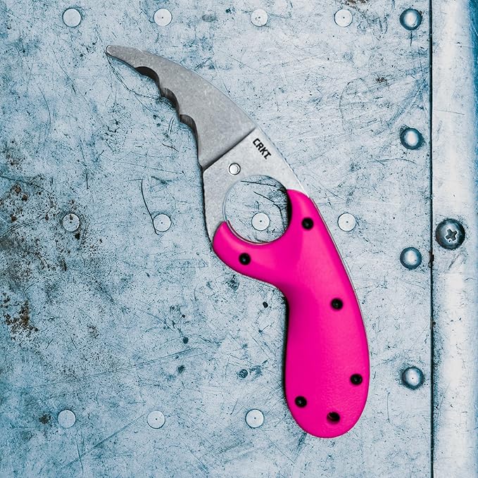 CRKT Bear Claw Fixed Blade Knife with Sheath: Rafting Rescue Self-Defense Serrated Blade with Blunt Tip Pink Glass-Reinforced Nylon Handle Positive Sheath Lock 2511F