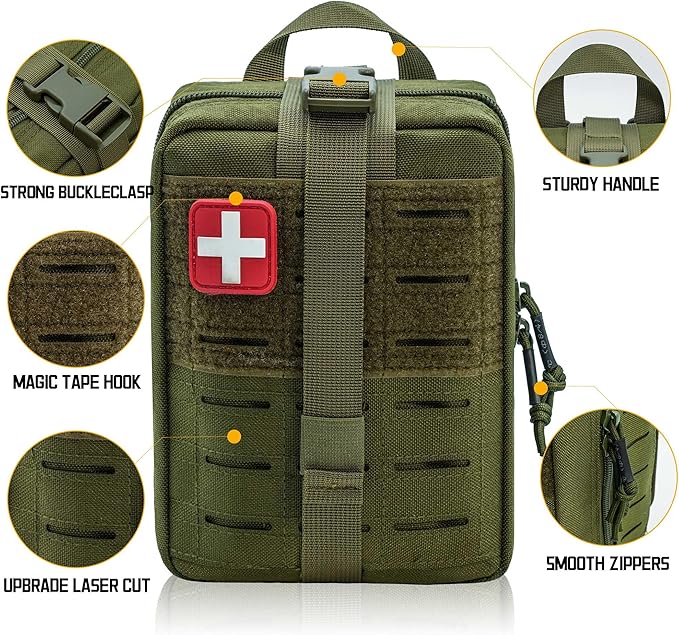 Molle Ifak Pouch Rip Away Molle Tactical Medical Pouch Empty First Aid Kit Bag for Duty Belt (2 Pack-Green)