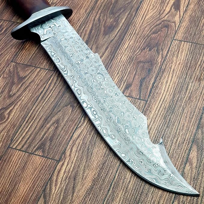 Hk-707 KNIVES Bowie 15.0 Inch Handmade Damascus hunting knife fixed blade Bowie With sheath Wood Handle Camping And survival knife.