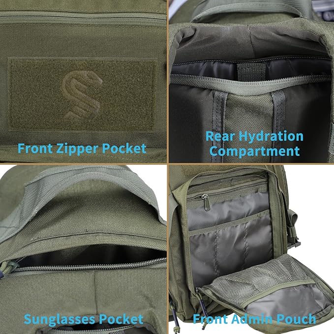 MGFLASHFORCE Molle Military Tactical Backpack for Men 30L Daypack Army Rucksack Pack Bug Out Bag 15.6 Laptop Compartment (Green)