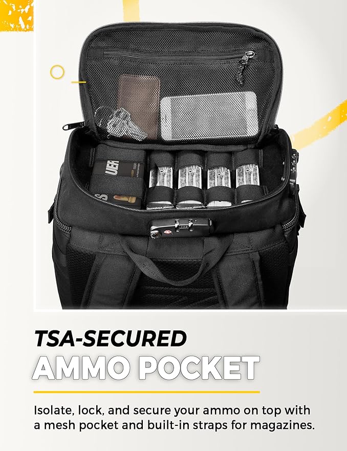 TradeSmart Range Backpack for Handguns Ammo &amp Shooting Gear with 3 Lockable Compartments Ear &amp Eye Protection Kit Optional