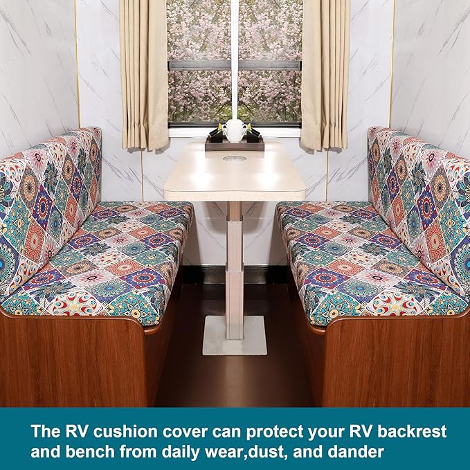 KRFOONN RV Dinette Cushion Covers - Stretch Camper Cushions - Replacement Couch Cushion Slipcovers - Washable Loveseat Slipcovers - Travel Trailer Couch - Includes 2 Backrest &amp 2 Bench Covers