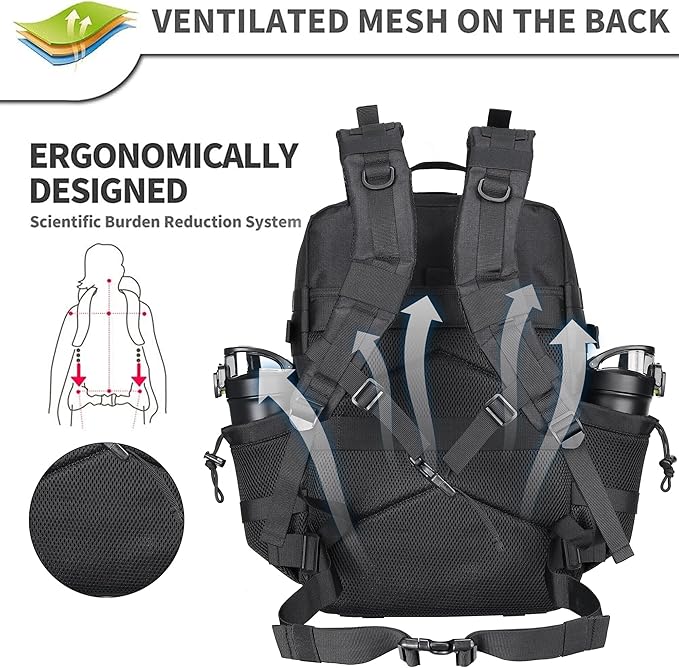 45L Military Tactical Backpacks 3 Days Assault PackBag Fitness Rucksack Hiking Molle Daypack (Black Neon)