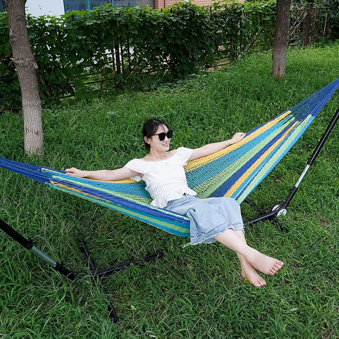Handwoven Mayan Hammock - Portable Family Hammock with Carry Bag Matrimonial Size Multi-Color Handmade Hammock for Travel Camping Backyard Porch Outdoor or Indoor Use