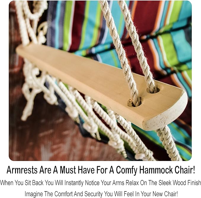 Hammock Chair Hanging Rope Swing *12 Patterns Quality Comfortable and Breathable Fabric - Indoor/Outdoor - Tropical Stripes