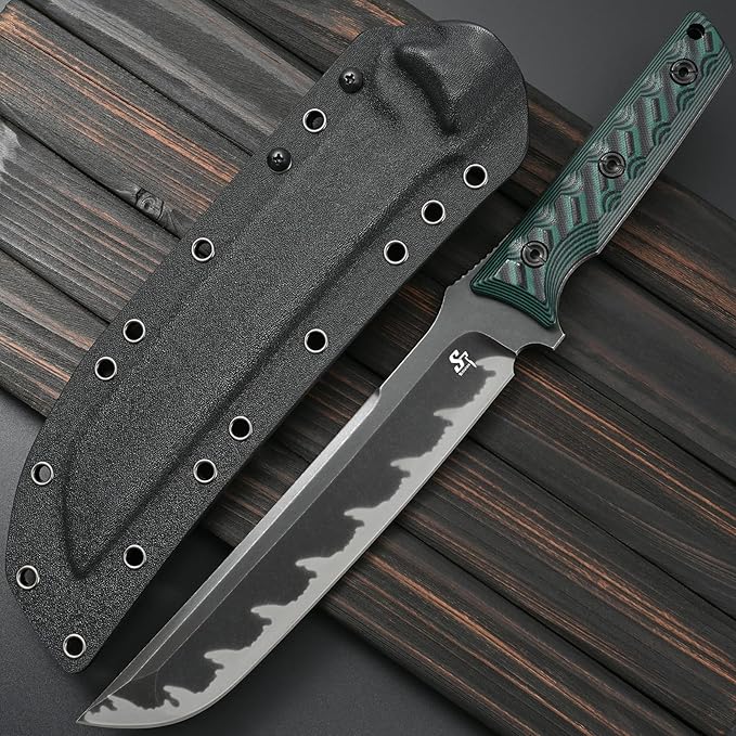 Sitivien ST25 Fixed Blade Knife AUS-10 Black Stonewashed Steel Blade Two Tone G10 Handle Full Tang EDC Tool Straight Knife for Working Camping Hunting(Green)