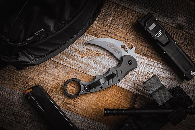 Fox Knives 478 Karambit Emerson Wave Folding Pocket Knife - N690Co Stainless Steel Blade Bead Blasted Finish - Black Idroglider Reversible Pocket Clip - Liner Lock Folder
