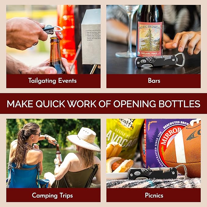 Bartender's All-in-One Bar Tool Set: Corkscrew Zester Citrus Knife and Bottle Opener Kit with Magnet for Picnics Tailgating BBQs Camping Travel Beach Parties and Bartending Black