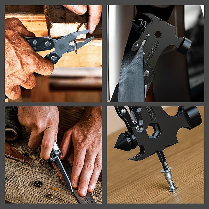 Rush Deer Camping Essentials Multitool16 in 1 Multi Tool Survival Gear with Hammer Pliers Knife Screwdrivers Bottle Opener &amp Car Safety Hammer for Camping Hiking Gift for Dad Him