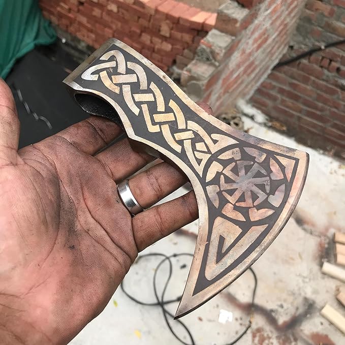 WHS201 Viking Axe Head Custom Hand Forged Viking Axe Real Head Tomahawk Viking Hatchet Beared Camping Axe Blade 5160 HIGH Carbon Steel Blade Viking Gift for Him (Smoked)