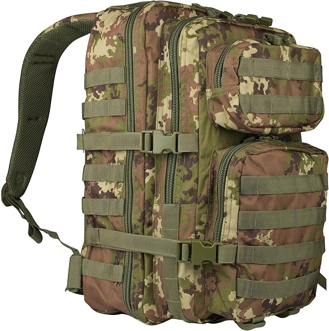 Mil-Tec Unisex Assault Pack - Rugged Durable Lightweight Ergonomic Versatile Tactical Outdoor Camping Hiking Backpack with Adjustable Padded Shoulder Straps &amp MOLLE Loops Vegetato Woodland Camo