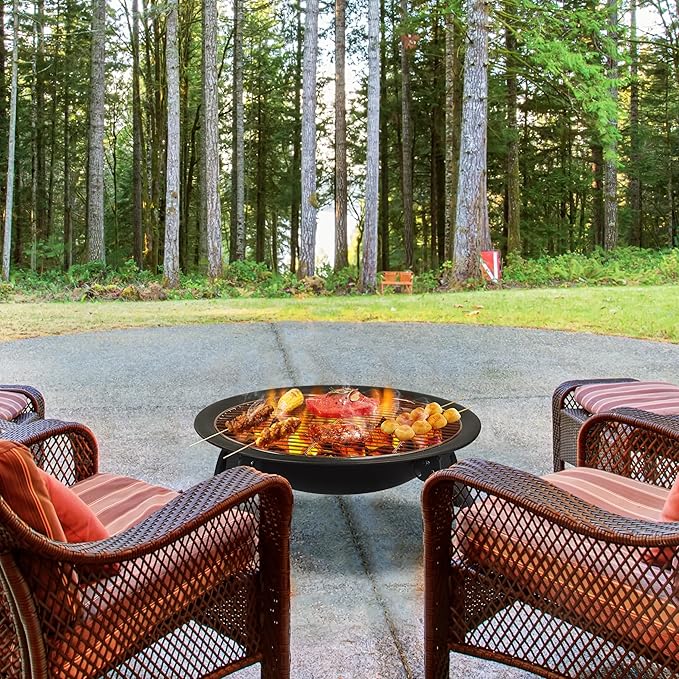 Yaheetech Fire Pit 22in Folding Firepits BBQ Fireplace with Steel Grill Cooking Grate and Poker for Outdoor Camping &amp Bonfire