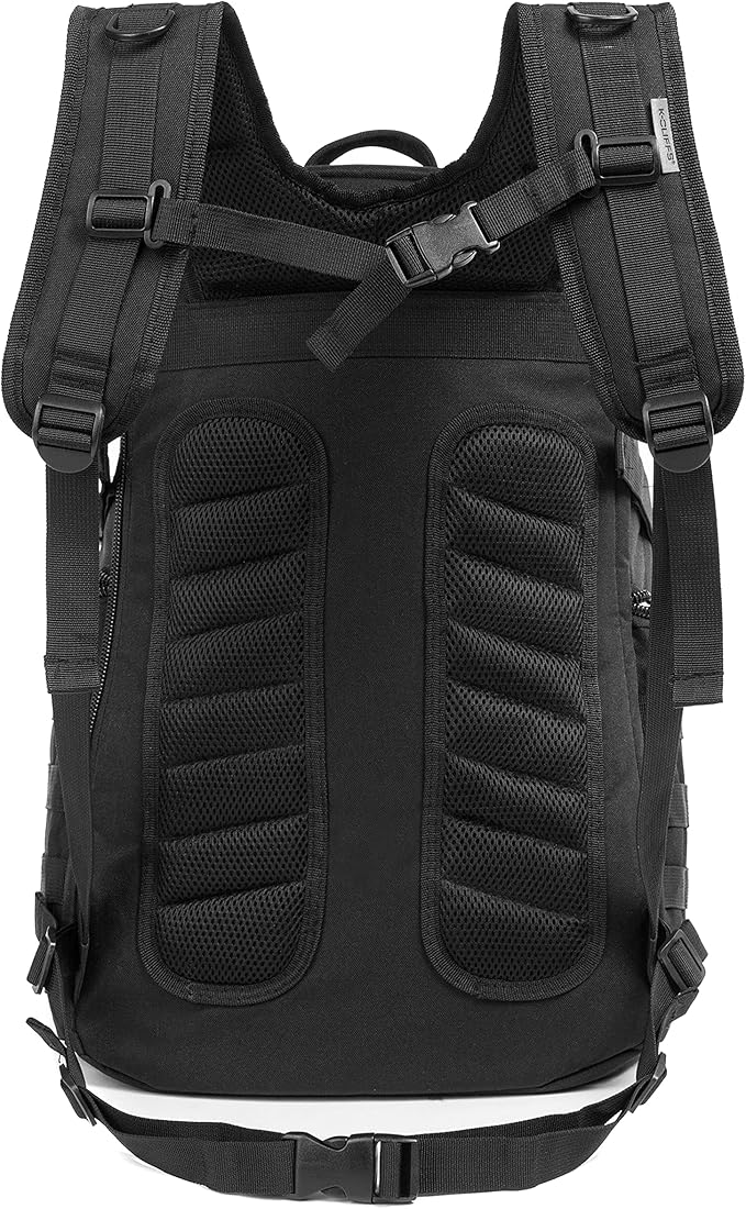 Tactical Travel Backpack Heavy Duty Hiking Laptop Daypack Durable Quality Military Molle Army Lockable Assault Pack Large Student Bookbag Outdoor Traveling Rucksack Black