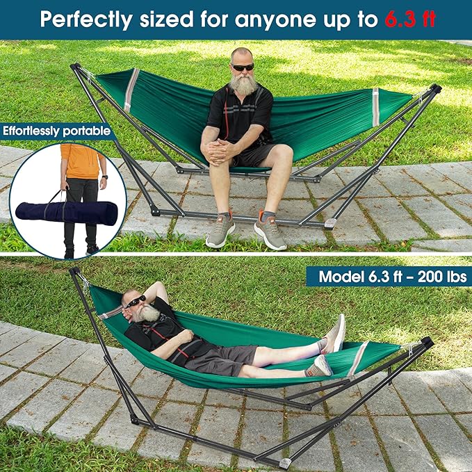 Tranquillo Foldable Hammock Stand Collapsible Camping Hammock and Stand Set 600 lbs Capacity Double Hammock Stand for 2 Persons Premium Steel Stand and Breathable Polyester Hammock Net Peacock