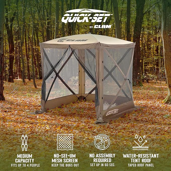 CLAM Pop Up Screen Tent Outdoor Camping Gazebo Canopy Traveler 6' x 6' Brown