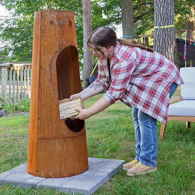 Sunnydaze Santa Fe 50-Inch Chiminea Outdoor Fire Pit - Wood-Burning Chiminea Outdoor Fireplace with Wood Grate - Rustic Patina Finish