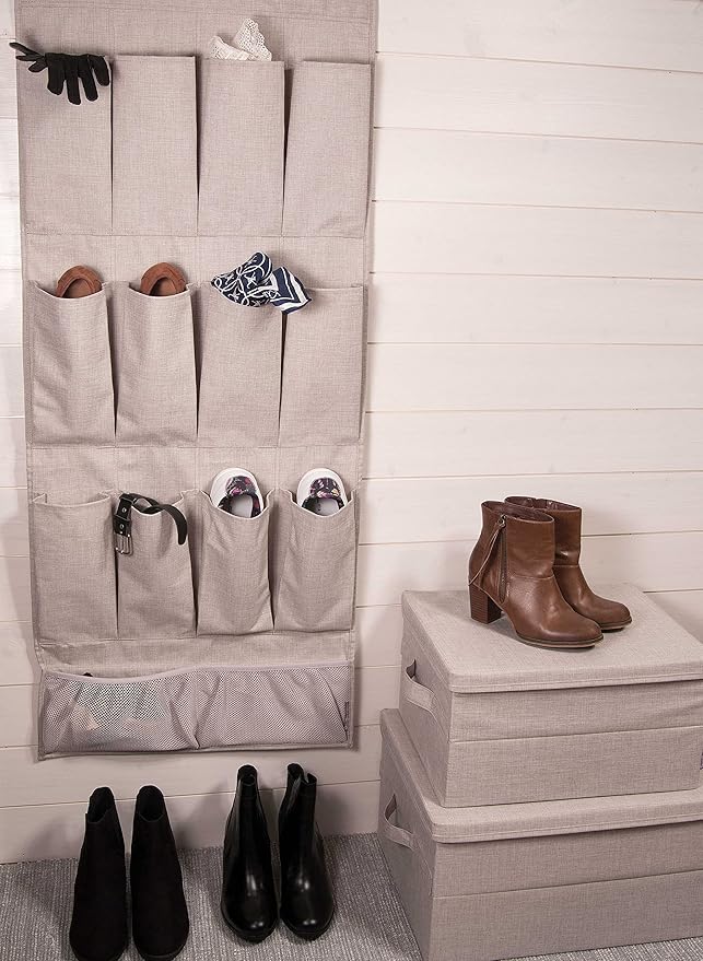 Bigso Box of Sweden Small Storage Box with Lid and Handle - Fabric Storage Box Made of Polyester and Cardboard in Linen Look - Folding Container for Clothes Accessories Toys etc. - Beige