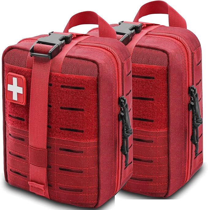 Ifak Pouch - 2 Pack Rip Away Molle Tactical Medical Pouch Empty First Aid Kit Bag for Duty Belt (2 Pack RED)