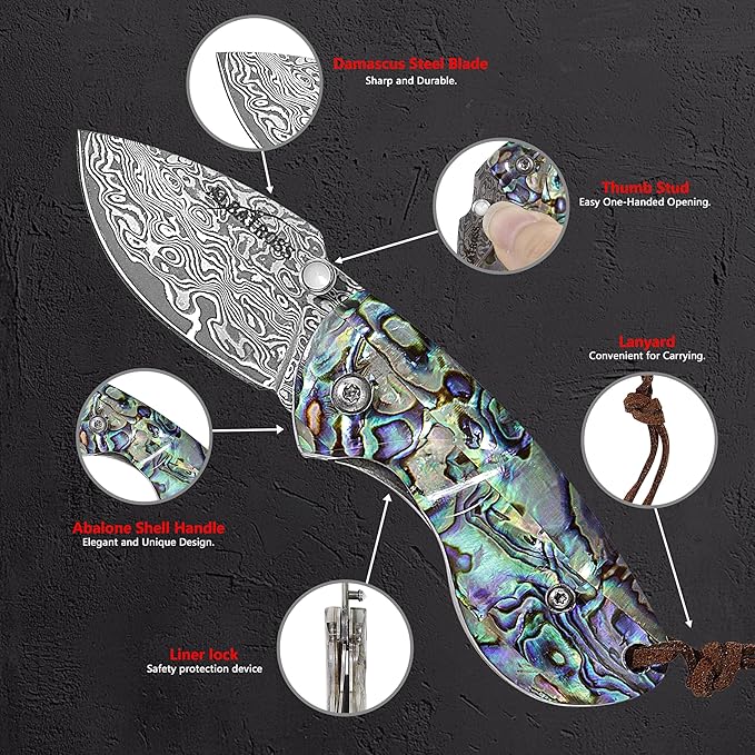 Father's Day Mother's Day &amp Birthday Gift for Him Her - Premium Mini Pocket Folding Knife for Husband Boyfriend Father Wife Girlfriend Mom - Smooth Manual Opening Abalone Shell Handle Dam