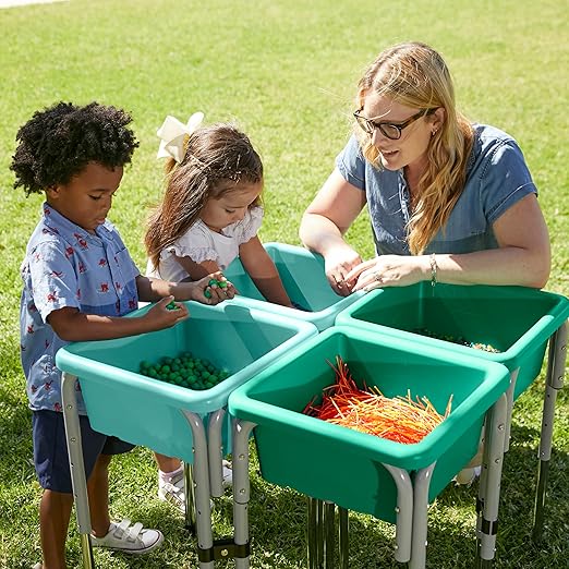ECR4Kids Stackable Square Bins with Non-Snap Lids Multipurpose Organization Emerald 2-Pack