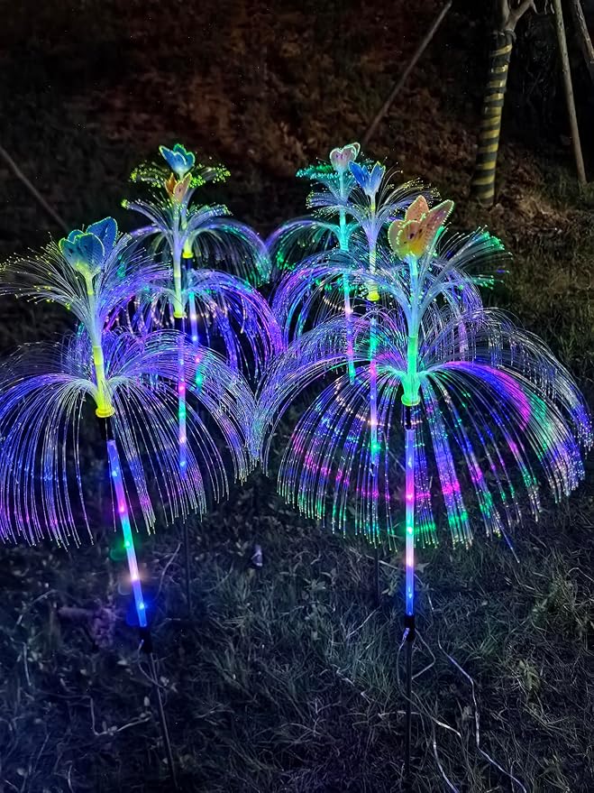 6 Pack LED Outdoor Solar Powered Double-Layer Butterfly Jellyfish Lights With Remote Control Waterproof Courtyard Atmosphere Decorative Multi-Color Landscape Trail