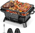 VIVOHOME Rectangle Cast Iron Charcoal Grill with Double-Sided Grate Portable Outdoor BBQ Grill Compact Tabletop Grill Stove (Note: The charcoal grid is made of stainless steel not cast iron)