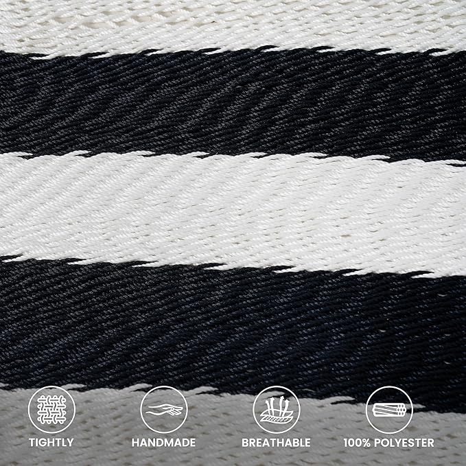 Lazy Daze Hammocks 10.5 FT Double 2 Person Caribbean Rope Hammock Hand Woven Polyester Hammock with Spreader Bars for Outside Outdoor Backyard Patio Poolside 450 LBS Capacity Black/White