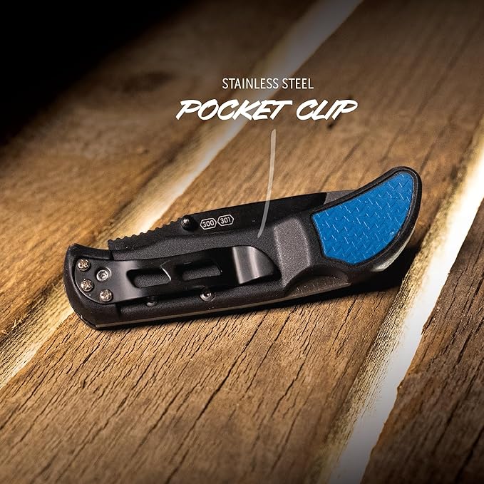 OUTDOOR EDGE 3.0 RazorLite EDC Knife (Blue) - Replaceable Blade Knife with Pocket Clip Lightweight Everyday Carry Utility Knife for Hunting Camping &amp Survival – Includes 4 Stainless Steel Drop-
