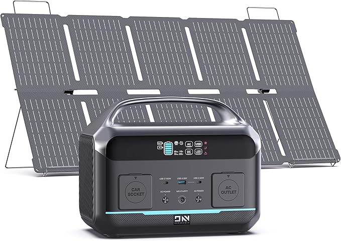 Daran 600W Solar Generator (Peak 1200W) with 100W Solar Panel576Wh Portable Power Station LiFePO4 Battery with DC/AC/USB-C PD Output1 Hr Fast Charge for Camping Home Outdoor RV and Emergency