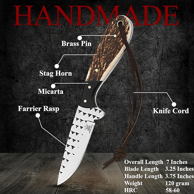 Break Edge Handcrafted Cowboy Hunting Knife with Leather Sheath Premium Handle Best Gift for Boy Friend and Father Day. (Light Brown)
