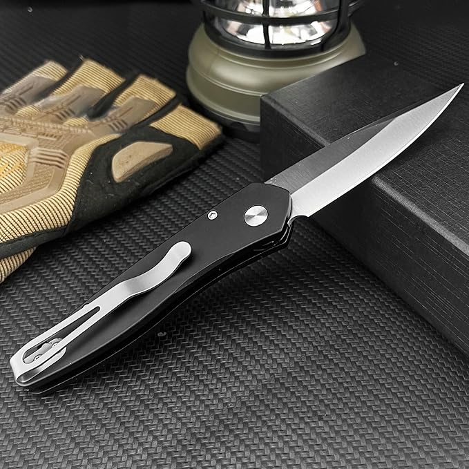 7'' Button Lock Folding Knife with D2 Blade - Everyday Carry Outdoor EDC Camping Knife 6061-T6 Aviation Aluminum Handle and Pocket Clip