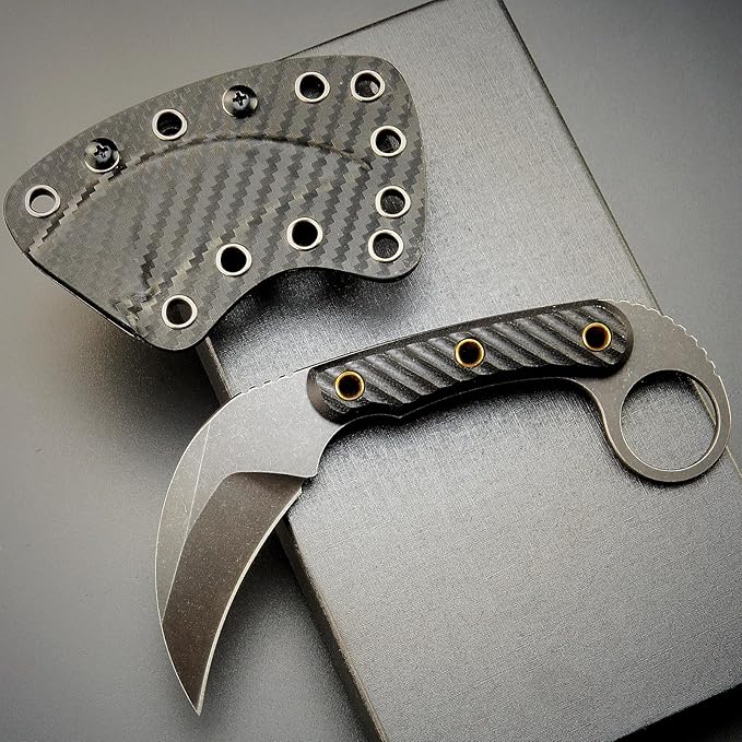 C1395 Fixed Blade Knife AUS-10 Black Stonewashed Steel Blade G10 Handle Claw Knife for Outdoor EDC Tool Survival Hiking Camping (Black)