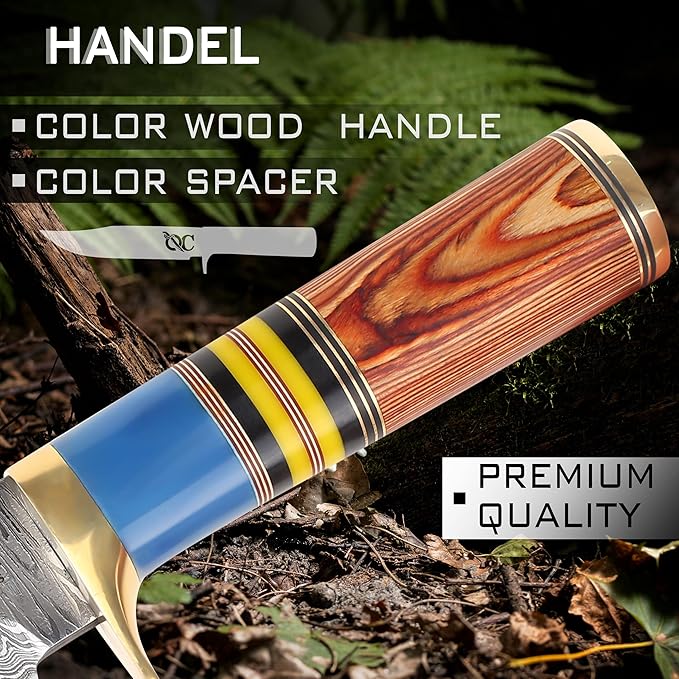 QEPAA CRAFTS® 12 Inch Handmade Steel Hunting Knife Hand Forged Damascus Steel Bowie KnifeFixed Blade Camping Knives for SkinningHuntingCampingHikingErgonomic Handle with holster-Gift for him
