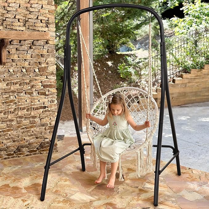 SUNCREAT Indoor Hammock Swing Chair with Stand Hanging Chair Outdoor with Stand 400 lbs Capacity Beige