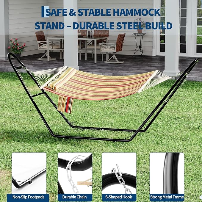 Universal Double Hammock Stand 550-Pound Capacity Heavy-Duty Hammock Stand for Outside Fits 9 to 14 Foot Hammocks Black