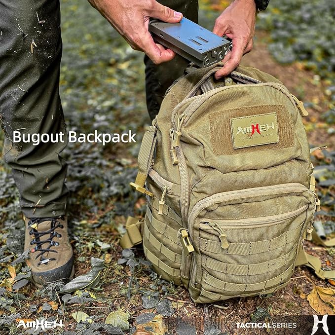 AMHEH 32L Tactical Backpack - 17 Laptop Suspended Protection 1050D Rugged Urban Everyday Carry Pack Get Home Bug Out Bag (Tan)