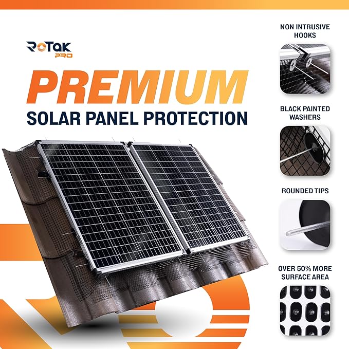 Rotak Critter Guard PRO - 4in x 100ft Solar Panel Bird Prevention Roll Kit with 100 Fastener Clips - Heavy Duty Galvanized Black PVC Coated ½ inch Wire Roll Mesh (4 PRO + 100 Clips)