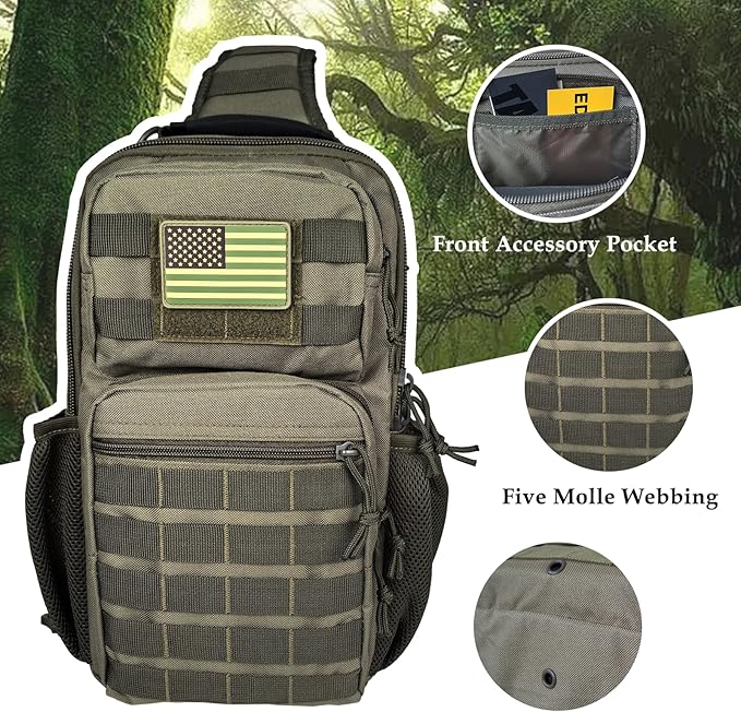 Tactical Shoulder Sling Bag Small Chest Pack 13L Backpack for Men Outdoor Sports Olive