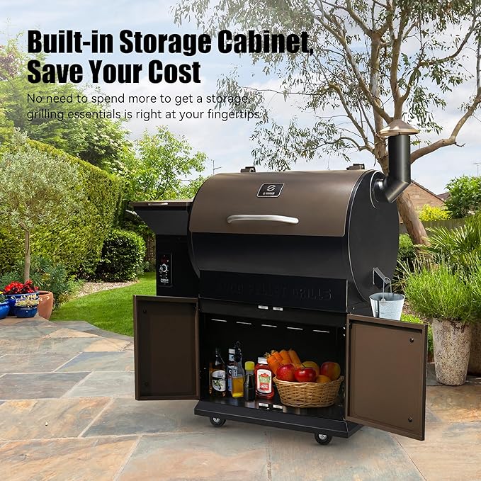 Z GRILLS 2026 Upgrade Wood Pellet Grill Smoker with PID Control Built-in Storage Cabinet Rain Cover 700 sq. in Cooking Area for Outdoor BBQ Smoke Bake and Roast