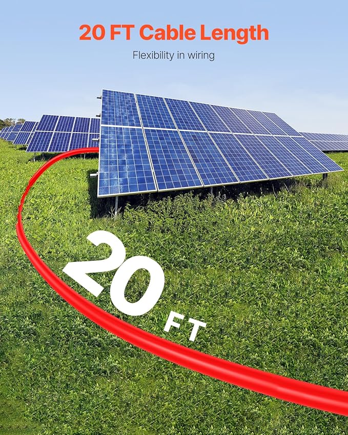 VEVOR 20FT Solar Panel Extension Cable 10AWG Solar Extension Cable Wire with Female &amp Male Waterproof Connectors 6mm² PV Cable for Home Ship and RV Solar Panels 20FT Black + 20 FT Red (Set of