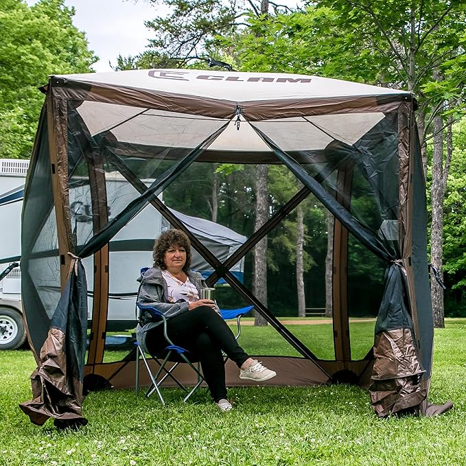 CLAM Pop Up Screen Tent Outdoor Camping Gazebo Canopy Traveler 6' x 6' Brown