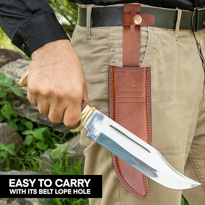 14 Crocodile Dundee-Fixed Blade Bowie Knife With Sheath-Survival-Hunting Knife with Leather Handle-Tactical Knife for Camping Outdoor Bushcraft - Gift for Men
