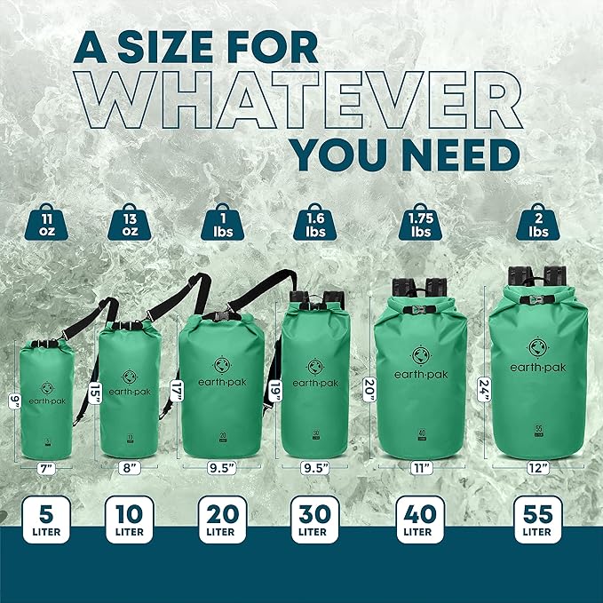 Earth Pak Waterproof Dry Bag - Roll Top Waterproof Backpack Seafoam Green 5L &amp 10L